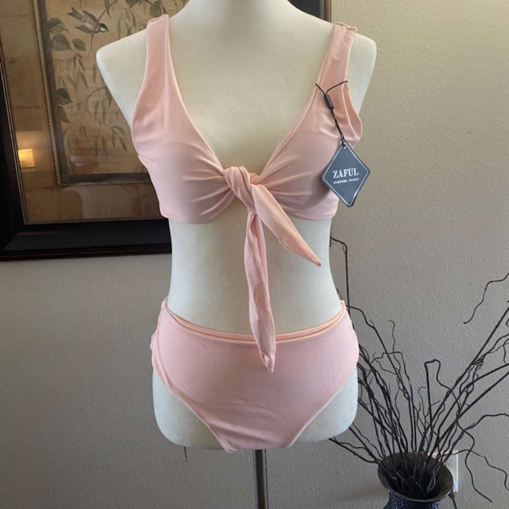 Zaful Pink Tie-Front Bikini Set